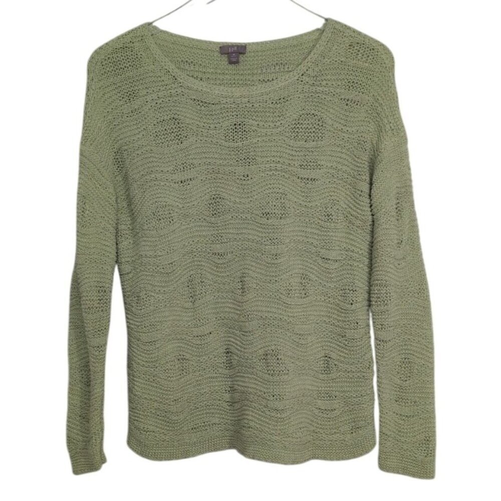 J Jill Crochet Open Knit Sweater Womens Petite Size Medium Chartreuse Green